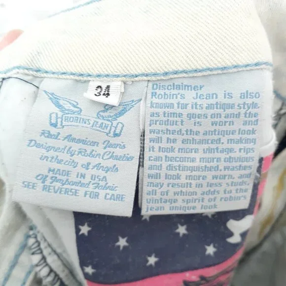 Robin's Jean Mens Jeans 34 Waist Long Flap Studded Pockets Gold Keychain 29 - Picture 7 of 8